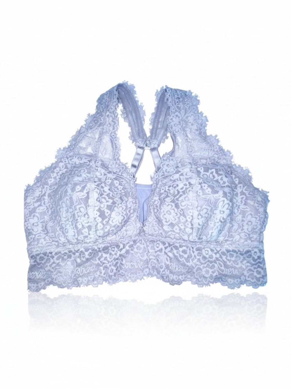 Aerie Eyelash Lace Padded Plunge Bra in color Soft Satin